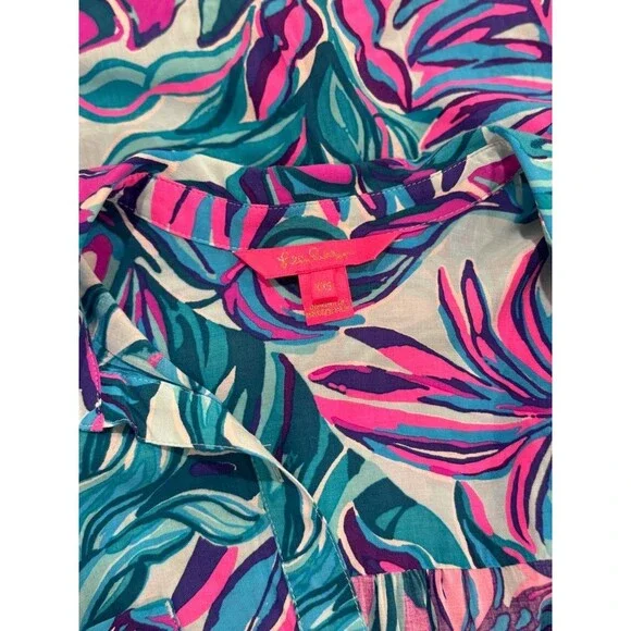 Lilly Pulitzer Dress Blue Natalie Shirtdress Cover Up Mini Floral Beach 2XS - Picture 3 of 11